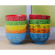 Haonai ceramic colorful bowl,hand-painted rice bowl,rice bowl with foot.